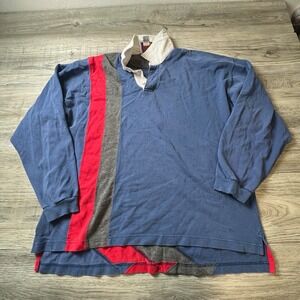 Great Lakes Recreation Rugby Shirt Men L Blue Red Colorblock Vintage Long Sleeve
